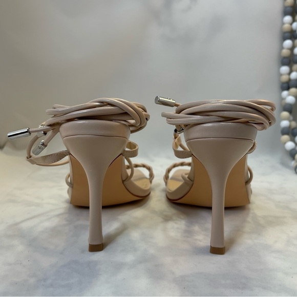 Braided Lace Up Heeled Sandals Square Open Toe Straps Stiletto Heels nude 7.5 - Picture 6 of 8